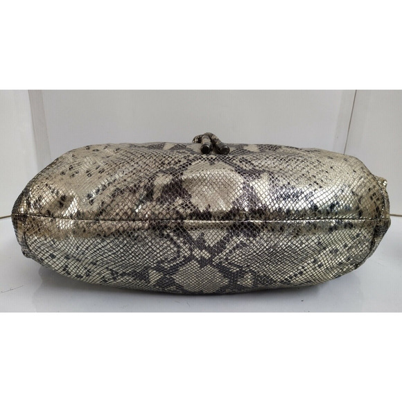 Coach Kristin Gray Leather Snakeskin Printed Chain Strap Hobo Shoulder Bag - Picture 7 of 12